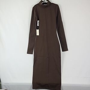NEW Aritzia Babaton Contour Sculpt Mock Neck Dress Brown Sz 2XS Retail $128
